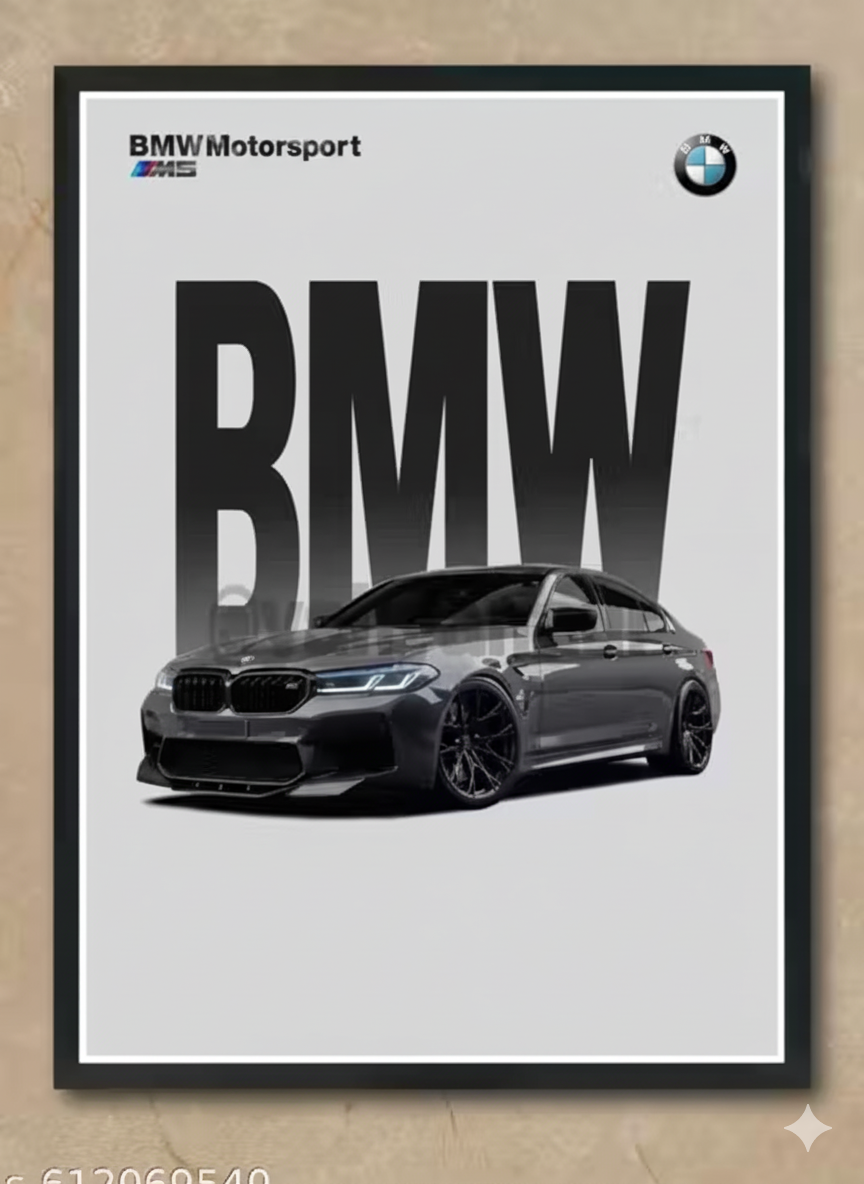 BMW M5 - German Goat Series | Wall Poster Frames with Black Wooden Frame ( 8X12) | Aesthetic A4 Poster Frames For Home, Living Room, Bedroom and Office | Wall Frames Artworks | Hanging Theme Posters